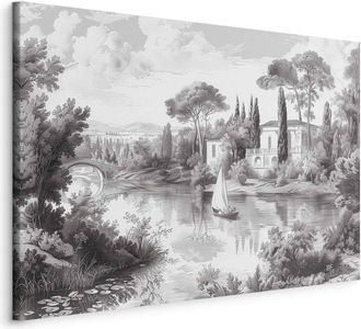 OEM Imagen - Paisaje Vintage En Blanco Y Negro Con Vista Retro De Un Estanque Con Un Bote / Paisaje Vintage En Blanco Y Negro Con Un Estanque