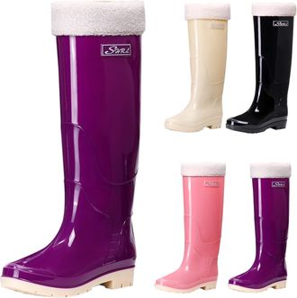 Generic Womens Wellies Knee High Boots with Plush Lined Winter Warm Wellington Short Mid Calf Garden Boots Waterproof Anti-Slip Sole Durable Rainshoes for Out