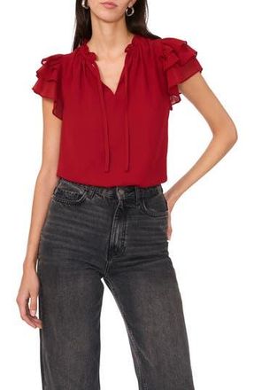 1.State Ruffle Flutter Sleeve Top in Red Dahlia at Nordstrom Rack, Size Xx-Small