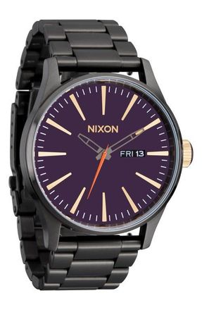 Nixon Sentry Bracelet Watch, 42mm in Gunmetal /Blackberry /Gold at Nordstrom