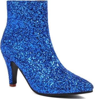 Generic Womens Glitter Ankle Booties Pointed Toe Stiletto Heels Side Zip Closure Cushioned Insole Durable Upper Party Evening Prom Dance Dress Shoes,Blue,10.5
