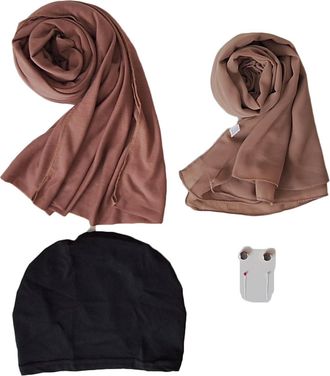 Generic Soft Jersey & Elegant Chiffon Hijab Essentials Set - 5-Piece Beginner Modest Wear Bundle, Scarves with Undercap, Pins & Magnetic Pins for Muslim Women