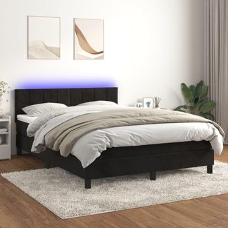 vidaXL Vidaxl - Cama Box Spring Colch&oacute;n Y Led Terciopelo Negro 140x190 Cm