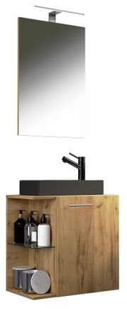 ebuy24 Ebuy24 - Set Vcm De 3 Piezas Lavadero Para Invitados Wc Ba&ntilde;o Para Invitados Lavabo Con Espejo Set De Ba&ntilde;o - Hausa Sp-bl (roble De Miel)