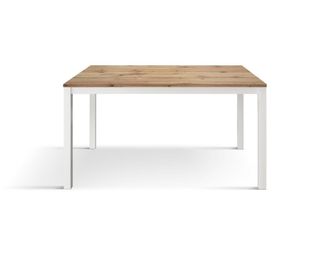 Konte Design Mesa de madera con acabado roble, marco metal blanco 110x68