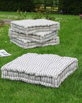 Dibor Set of 4 Giant Grey Striped Indoor Outdoor Chair Seat Pad Garden Furniture Cushions L50cm x W50cm in Green | Size: 50 cm x 50 cm