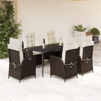vidaXL Set Comedor De Jard&iacute;n 7 Pzas Con Cojines Rat&aacute;n Sint&eacute;tico Marr&oacute;n Vidaxl