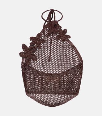 Bananhot Cori open-knit halterneck lam&eacute; crop top