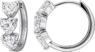 Rina Limor Silver 3.30 Ct. Tw. Lab-Grown Created White Sapphire Heart Hoop Earrings