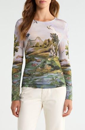 Farm Rio Countryside Landscape Top in Green at Nordstrom, Size X-Small