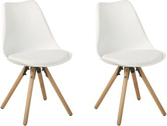 Beliani Conjunto De 2 Sillas De Comedor De Piel Sint&eacute;tica Blanca Con Patas De Madera Elegantes Dakota
