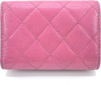 Chanel Pink Leather Quilted Flap Womens Wallet (Pre-Owned)