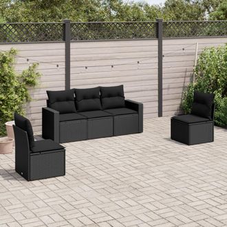 vidaXL Vidaxl - Set De Muebles De Jard&iacute;n 5 Pzas Y Cojines Rat&aacute;n Sint&eacute;tico Negro