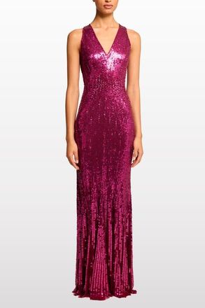 Jenny Packham Black Flower Sequined V-Neck Maxi Dress in Merlot at Nordstrom, Size 12 Uk