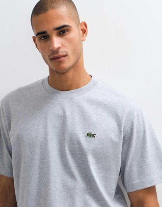 Lacoste T-shirt squadrata con logo grigia-Grigio