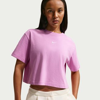 Nike Womens Nike Sportswear Classic Loose Short-Sleeve Cropped T-Shirt in Purple | IH7594-503