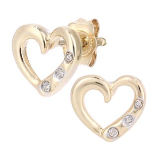 Diamant L'éternel 9ct geelgouden diamanten drie stenen set hartoorbellen