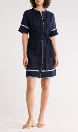 Ellen Tracy Rickrack Trim Short Sleeve Shirtdress in Navy at Nordstrom Rack, Size X-Small