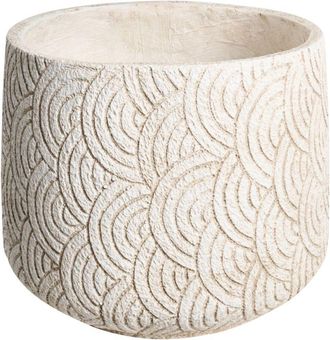 Beliani Maceta Para Exterior E Interior De Mezcla De Arcilla Y Fibras Redonda 31 X 31 X 29 Cm Alta Pintada Beige Claro Eriros