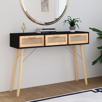 vidaXL Vidaxl - Mesa Consola Madera Pino Maciza Rat&aacute;n Natural Negro 105x30x75cm
