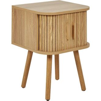 Beliani Comodino Anta scorrevole MDF Gambe in legno massello Legno chiaro Selah