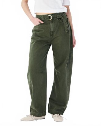 Rag & Bone Charlie High Rise Barrel Belted Jeans In Dark Olive Stone