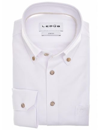 Led&ucirc;b Overhemd Ledub wit Modern Fit borstzak katoen button-down
