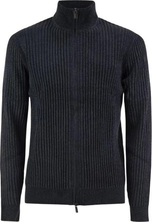 Roberto Ricci Design Ribbed Zip-Up Cardigan - Heren - Vesten - Blauw - L - Polyester - Truien & Vesten