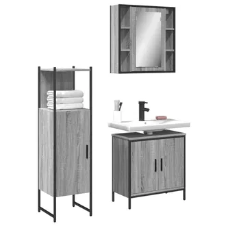 vidaXL Vidaxl - Set De Muebles De Ba&ntilde;o 3 Pzas Madera Contrachapada Gris Sonoma