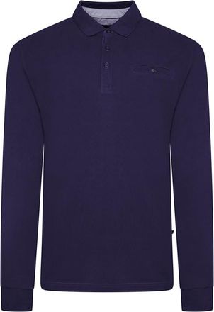 KAM Polo Pique Shirt Long Sleeve Pocket Jacquard Collar Mens Plus Size 5508 (UK, Alpha, 5XL, Plus, Regular, Navy)