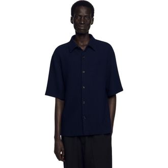 Sandro Textured shark collar shirt in Navy Blue at Nordstrom, Size X-Large