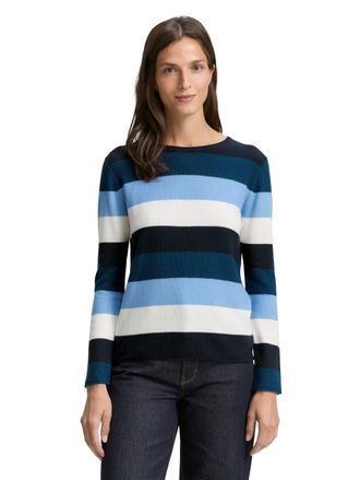 Tom Tailor Strickpullover TOM TAILOR Otto, Damen, Gr. XXXL(46), big teal knit stripe, Strick, Obermaterial: 60% Baumwolle, 40% Viskose, gestreift, regular fit no