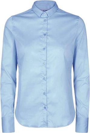 Mos Mosh Lichtblauwe Shirt Tilda Slim Fit - Dames - Overhemden - Blauw - S - Katoen - Overhemden