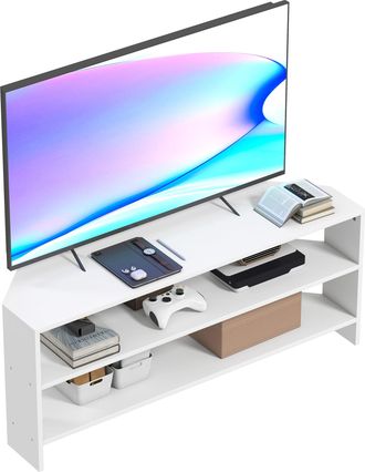 HOMCOM Corner TV Stand - TV Unit With Open Shelves For 47 Inch TV - White | TJ Hughes