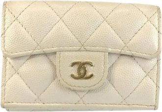 Chanel Pre-owned Matelasse Tri-Fold Short Wallet - Dames - Vintage Accessoires - Beige - ONE Size - Leer - Vintage