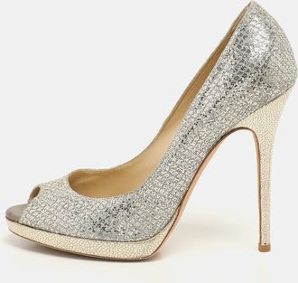 Jimmy Choo London Gold Glitter Luna Peep Toe Pumps