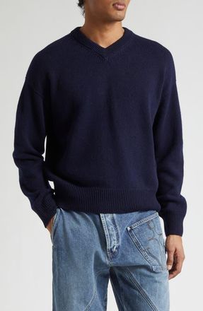 J.W.Anderson Loafer Stitch Cashmere V-Neck Sweater in Navy at Nordstrom, Size X-Large