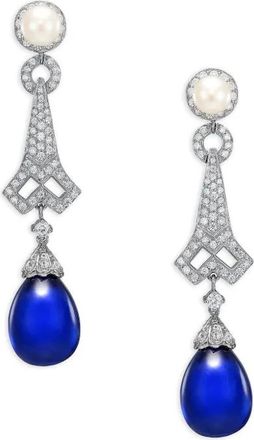 Anabela Chan Orecchini Lattice in oro bianco 14 carati Vermeil con zaffiro blu e diamanti bianchi