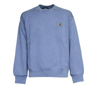 Carhartt Work in Progress Carhartt Wip, Sweatshirts, male, Blue, Size: S Felpa manica lunga Collo, polsini e orlo con lavorazione a costine Patch con logo sul petto Vestibilit&agrave;