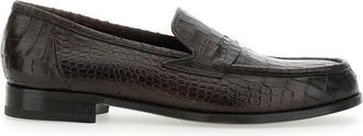 Lidfort luisiana Brown Loafers With Embossed Crocodile Effect In Leather Man