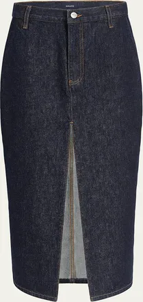 Khaite Anden Pleated Denim Slit Midi Skirt