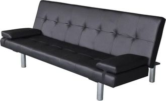 vidaXL Vidaxl - Sof&aacute; Cama Con Dos Cojines Cuero Artificial Ajustable Negro