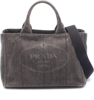 Prada Canapa Black Denim Handbag Tote Bag (Pre-Owned)
