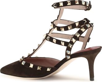 Valentino Garavani Womens Pumps Rockstud Suede Ebony Brown Upper: Sandal