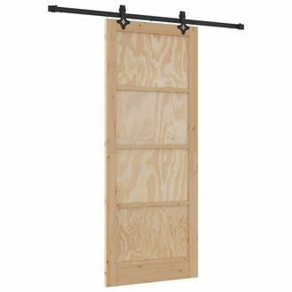 Berkfield Home Sliding Door with Hardware Set 86x211 cm Solid Wood Pine in Beige