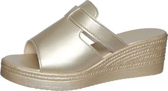 Generic Womens Wedge Platform Summer Slides Open Toe Cutout Fashion Lightweight Casual Walking Beach Sandals Shoes (Gold,5.5)