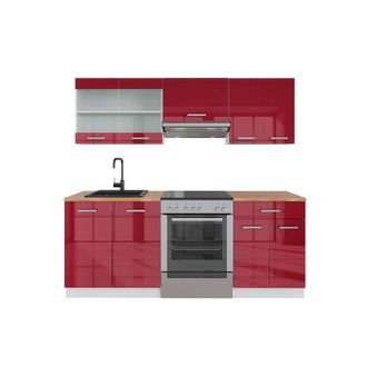 Vicco Mueble De Cocina R-line, Burdeos Brillo Intenso/blanco, 200 Cm, Et Roble