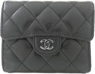 Chanel Black Bordeaux Grained Calfskin Wallet (Tri-Fold) (Pre-Owned)