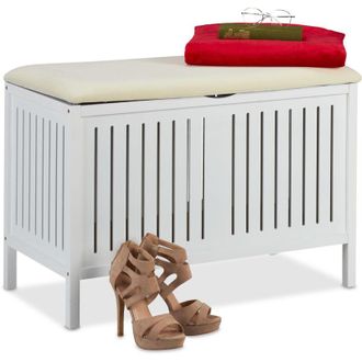 Relaxdays Relaxdays - Banco Con Almacenaje, Tapizado, 80 L Almacenamiento, Estilo Casa De Campo, Madera, Asiento 56x78x39 Cm, Blanco