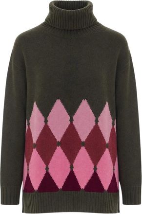 Ballantyne Maglione a collo alto in cashmere con motivo a losanghe - - Knitwear - Donna - Verde - L